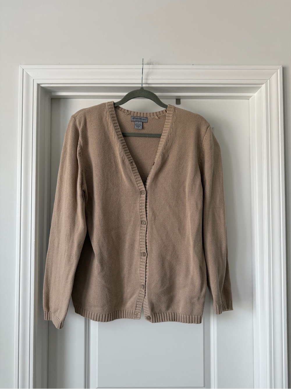 Eddie Bauer Women's V-Neck Button Front Cardigan Sweater - Taupe